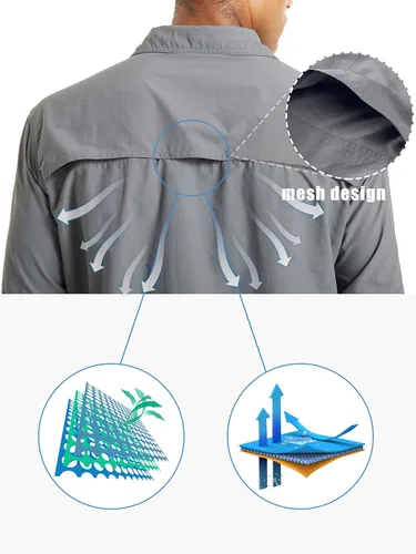Vista 5 de TACVASEN Camisa de pesca para hombre, camisa de manga larga de secado rápido, camisa táctica con botones, camisa de trabajo ligera safari