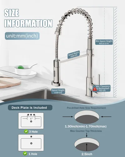 Vista 6 de Grifo de cocina, grifos de fregadero de cocina comercial con rociador extraíble, grifos de acero inoxidable para fregaderos de cocina, cabezal