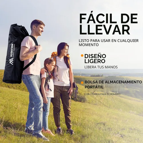 Vista 7 de Huskfirm - Sillas de campamento plegables para 3 personas, para adultos, color negro Silla de camping de gran tamaño acolchada resistente