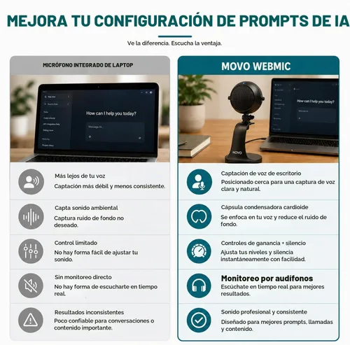 Vista 7 de Micrófono USB Movo WebMic para codificación IA, indicaciones de voz y dictados Negro