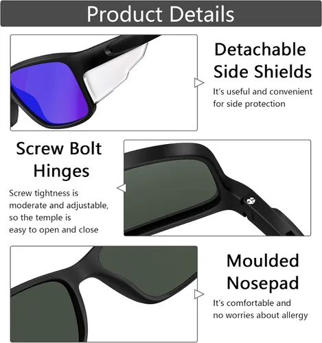 Vista 4 de CAXMAN Gafas de sol polarizadas con protectores laterales rectangulares para hombre, 100% protección UV
