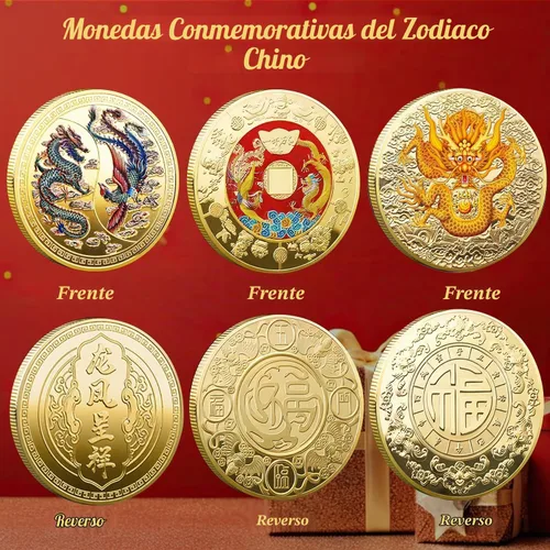 Vista 5 de Moneda conmemorativa china del dragón fénix chino de la suerte 5pcs Dragón y Fénix