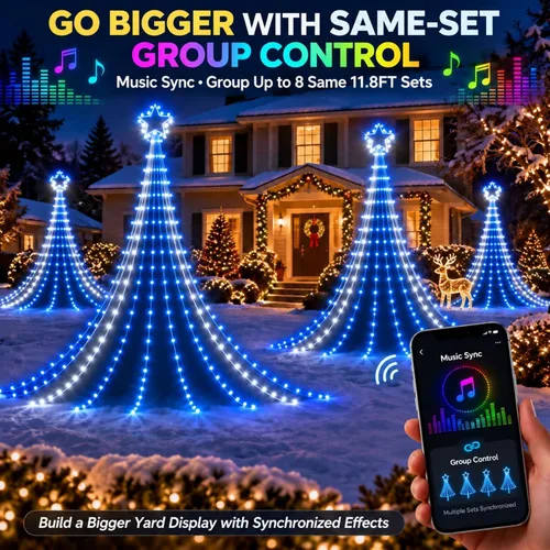 Vista 8 de Luces de decoración navideña para exteriores con estrella, pantalla inteligente de bricolaje personalizada de 100 modos, 3.6 m, cascada de árbol