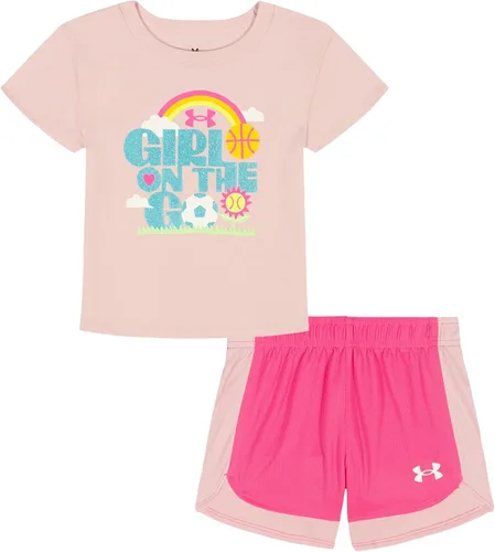 Vista 72 de Under Armour Conjunto de camiseta y pantalones cortos de manga corta de 2 piezas para niña Soft Fabric for Everyday Comfort, Breathable, Lightweight