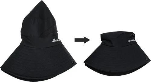 Vista 47 de Sombrero de pesca de playa de ala ancha para mujer, con protección UV, plegable, con agujero para cola de caballo