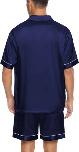 Vista 4 de SWOMOG Men Silk Satin Pajamas Short Sleeve Pjs Set Button Down Sleepwear Soft Lounge Set Nightwear with Pockets