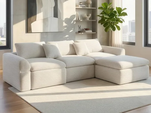 Vista 14 de THSUPER 130'' Oversized U Shaped Deep Seat Boneless Sectional Couch. Beige 6-Seat Plush Corduroy Cloud Sofa, No Assembly Required, 19" Extra-High