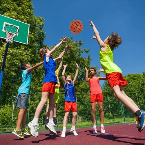 Vista 3 de KUYOTQ Baloncesto callejero para niños y jóvenes, tamaño 5 para exteriores, 27.5 pulgadas, piel suave, canal profundo, resistente al desgaste