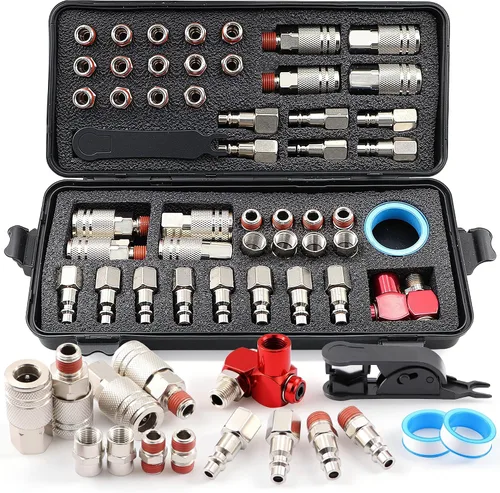 Vista 10 de Kit de acoplador de aire y enchufe, 22 piezas de 1/4" NPT de conexión rápida de aire con junta universal giratoria de 360°, accesorios de compresor