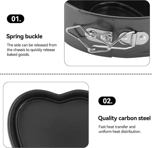 Vista 5 de Molde para tartas de molde desmontable con forma de corazón, molde de acero al carbono, mini moldes para hornear con base extraíble, sartén