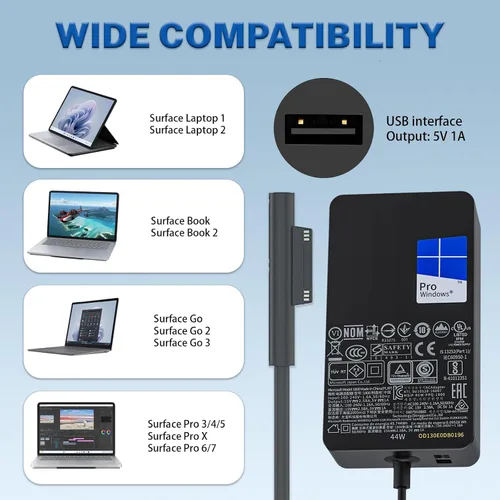 Vista 4 de Cargador original para laptop de 44 W, 36 W, 15 V, 2.58 A, 1800 1625, para Microsoft Surface Pro 6, 5, 4, 3, Windows Surface Laptop 3, 2, 1, Surface