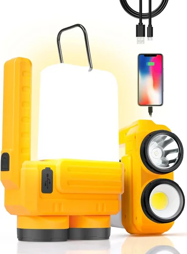 Vista 9 de Anhay Linterna LED recargable para campamento, linterna regulable con gancho, foco impermeable para emergencias de huracanes, al aire libre