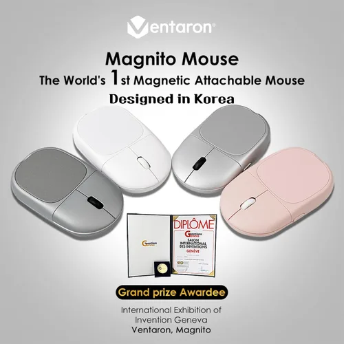 Vista 3 de Magnito - Ratón magnético inalámbrico Bluetooth para MacBook, iPad, laptop, Windows, Chrome OS, Linux - Compacto y portátil, acoplable, clics Rosa