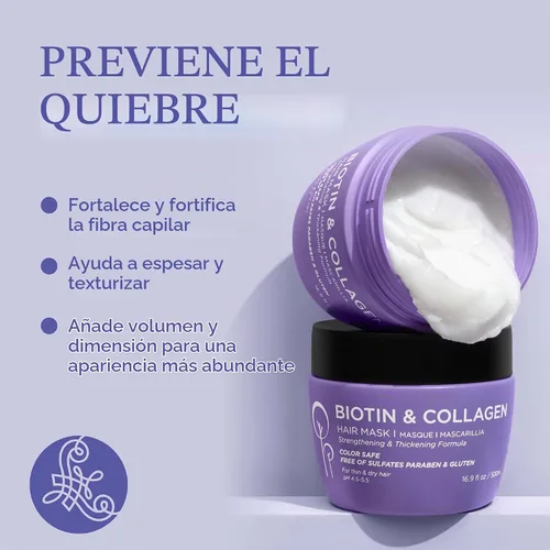 Vista 3 de Luseta Biotin - Mascarilla capilar de colágeno para cabello seco y dañado, 16.9 onzas, tratamiento fortalecimiento y engrosamiento, tratamiento