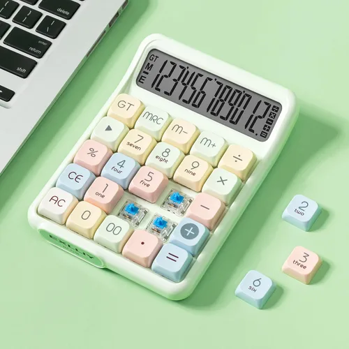 Vista 8 de Calculadora de Interruptor Mecánico, 10 Dígitos, Gran Pantalla LCD, Púrpura, Teclas Grandes, Estética