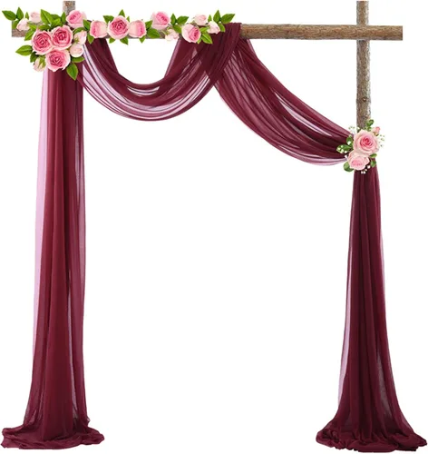 Vista 8 de Decoración de tela de gasa, 1 panel de 2 x 10 pies, cenefas sin arrugas, tela drapeada suave para arco de boda con 2 cintas, para decoración
