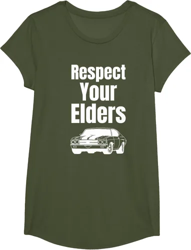 Vista 93 de Divertido regalo de auto para chicos – Respect Your Elders Classic Muscle Car Camiseta, Negro, S