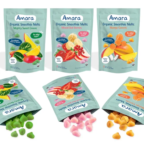 Vista 14 de Amara Smoothie Melts - Beets n' Berries - Snacks orgánicos para bebés con frutas y verduras - Yogur derretido a base de plantas - Snack saludable