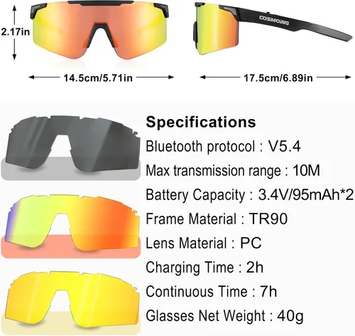 Vista 3 de Gafas de sol deportivas inteligentes, lentes de sol Bluetooth para ciclismo y mujeres, carga magnética Bluetooth 5.4 con protección UV, auriculares