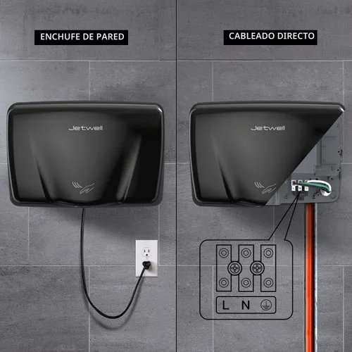 Vista 4 de JETWELL Secador de manos automático comercial de alta velocidad - Secador de manos de acero inoxidable resistente - Soplador de mano de viento