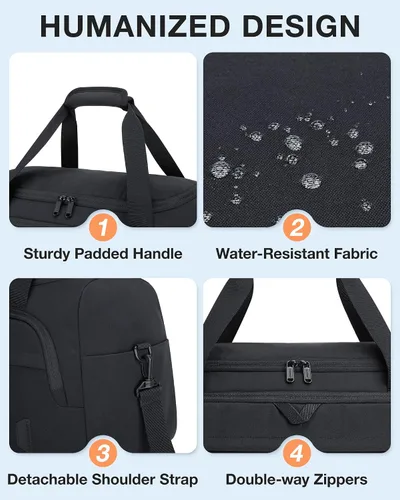 Vista 4 de BAGSMART - Bolsa de lona para viajes, bolsas de mano para hombre, bolsas de lona para viajar con bolsa de aseo, Negro, 38L, Viaje