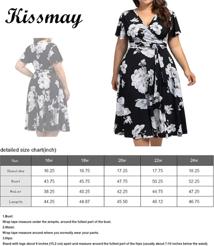 Vista 3 de kissmay - Vestidos de cóctel florales con cuello en V para mujer, talla extragrande, con bolsillo