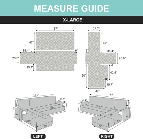 Vista 4 de Genina Fundas de Sofá Seccional para Perros Fundas de Sofá en Forma de L Funda de Chaise Lounge Funda de Sofá Reversible Protector de Muebles Beige