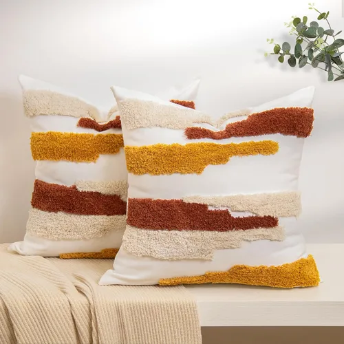 Vista 12 de lifein Fundas de almohada de 18 x 18 pulgadas, fundas de almohada copetudas de jacquard bohemio, fundas de almohada decorativas para casa de campo