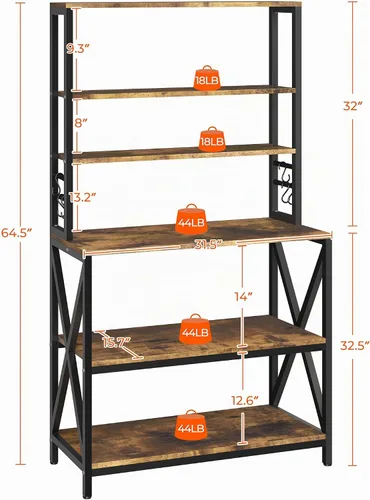 Vista 2 de Yaheetech - Estantería de cocina de 6 niveles, mesa de café de 31.5 pulgadas, gabinete para microondas de estilo granja para espacios pequeños