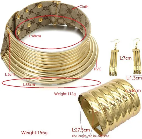 Vista 2 de Aijian Gargantillas africanas de Egipto en tono dorado, collar de cuero grueso, gargantilla africana, estilo punk, gótico (c-1 juego (dorado)