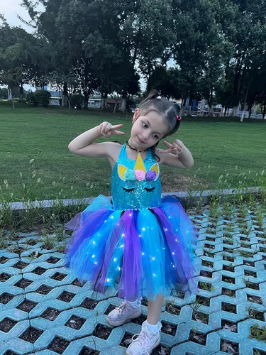 Vista 3 de KAKALVER Unicorn Dress for Girls Unicorn Costume LED Light Up for Dress up Halloween Birthday Party Decoration Unicorn Gifts
