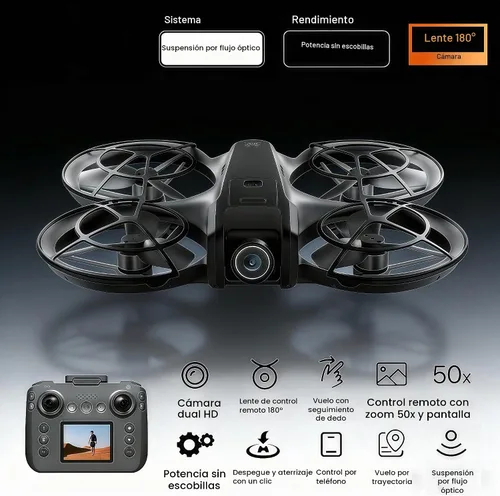 Vista 3 de Drone RC con control remoto de pantalla con pantalla de control remoto, protector de hélice, cámara dual HD, ajuste de velocidad, retención de Negro