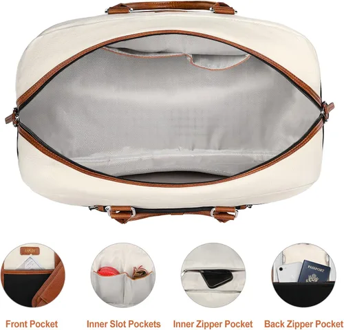 Vista 139 de IBFUN Bolsas de fin de semana para mujer, bolsa grande de lona para viaje, bolsa de viaje con compartimento para zapatos, 21 pulgadas, juego de 3