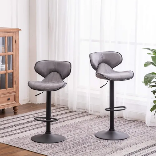 Vista 2 de Roundhill Furniture Masaccio Weathered Grey Airlift - Taburete giratorio ajustable con base cromada, juego de 2 Gris(Weathered Gray)