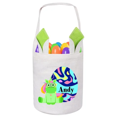 Vista 26 de Jocidea Personalized Easter Basket, Easter Bunny Basket for Kids - Blue Unicorn with Easter Egg 019B-Blue
