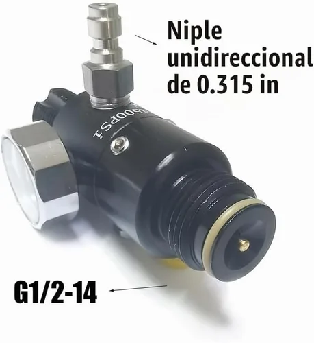 Vista 2 de Válvula reguladora de tanque de aire comprimido CO2 Aopkeo 5/8"-18UNF o M18*1.5 Entrada 4500psi para Paintball Airsoft PCP