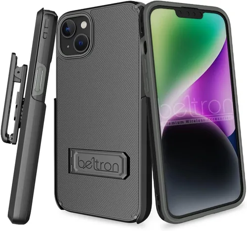 Vista 2 de BELTRON Combo de funda para iPhone 13/14, funda protectora delgada de agarre de cuerpo completo y clip giratorio para cinturón 3 en 1 Combo