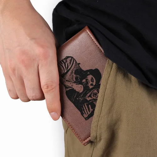 Vista 8 de Awofer Cartera de fotos grabada personalizada para hombre Marrón (Bright Brown)