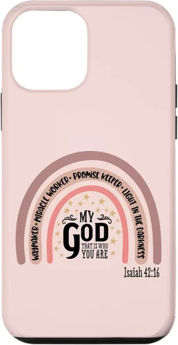 Vista 16 de Funda motivacional para iPhone 13 Pro Max Waymaker Boho Rainbow con versículo bíblico