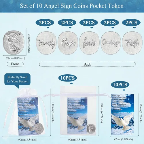 Vista 2 de Sureio Juego de 30 piezas inspiradoras de bolsillo para recuerdos de ángel, signo conmemorativo, fe, amor, familia, esperanza, coraje, ángel, paz
