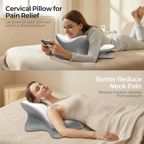 Vista 2 de Almohada cervical para el cuello para aliviar el dolor, almohada de lectura ergonómica para la cama, almohada de cuña de contorno de espalda Blanco
