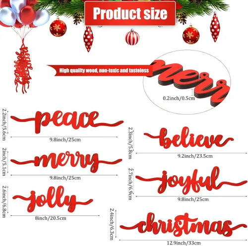 Vista 3 de Ferraycle 12 piezas de Navidad con recorte de madera con texto en inglés «Merry Peace Believe», letrero de Navidad con recorte rústico para platos