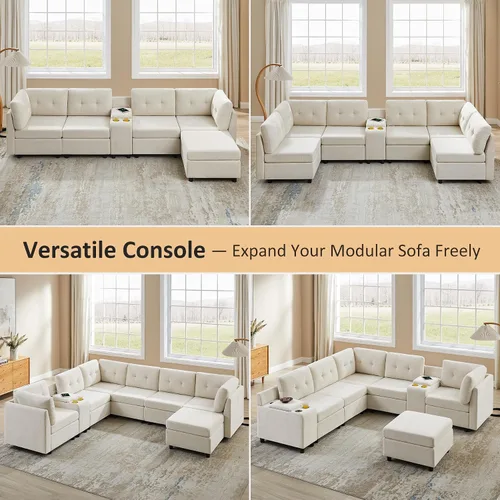 Vista 6 de VANOMi - Sofás seccionales de 6 plazas para sala de estar, sofá modular convertible de 118" en forma de nube, cómodos sofás de chenilla y sofás