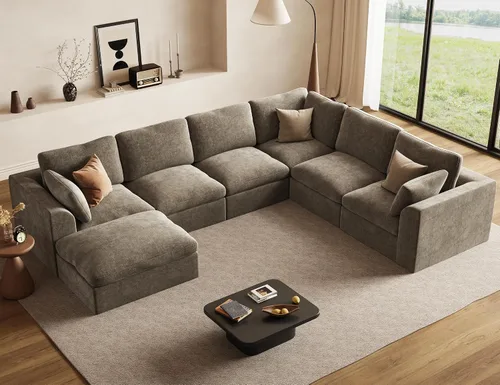 Vista 32 de Sofás seccionales Cloud de 110 pulgadas para sala de estar, sofá convertible sin hueso en forma de L con otomana, juego de sofá modular de gran