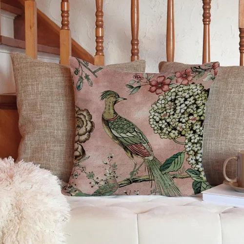 Vista 6 de ArogGeld Fundas de almohada de granja de camelia y pavo real, color rosa, rubor, chinoiserie, pájaro, blanco, lino, funda de cojín chinoiserie
