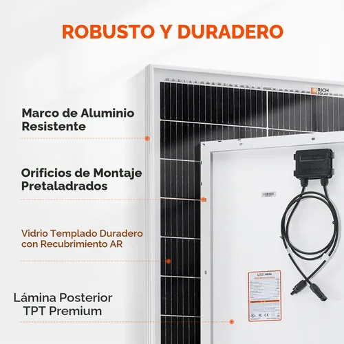 Vista 3 de RICH SOLAR 200Watt 24V Panel solar, 25% de alta eficiencia N-tipo panel Plateado