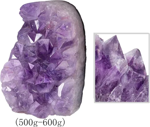 Vista 8 de SUNYIK - Racimo de amatista natural, piedra preciosa en bruto curativa con puntas de cristales, drusa de cuarzo, geoda de mineral, esfera