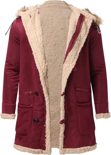 Vista 3 de ADUWOAN Abrigo de piel sintética para hombre, chaqueta de sherpa de gamuza térmica, pesada, de piel sintética, con forro, abrigo para exteriores