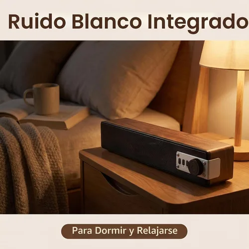 Vista 2 de Altavoz Bluetooth de madera retro con ruido blanco, sonido estéreo de 10 W RMS altavoz de audio para el hogar, BT5.3/TF/USB/FM/AUX, altavoz