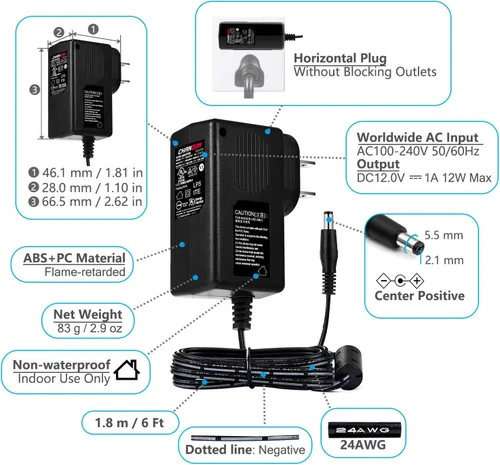 Vista 4 de [Listado UL] CHANZON 12V 1A 12W Fuente de alimentación AC DC Adaptador